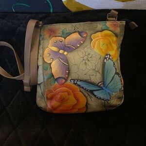 Anuschka Colorful Butterfly and Rose Crossbody Bag